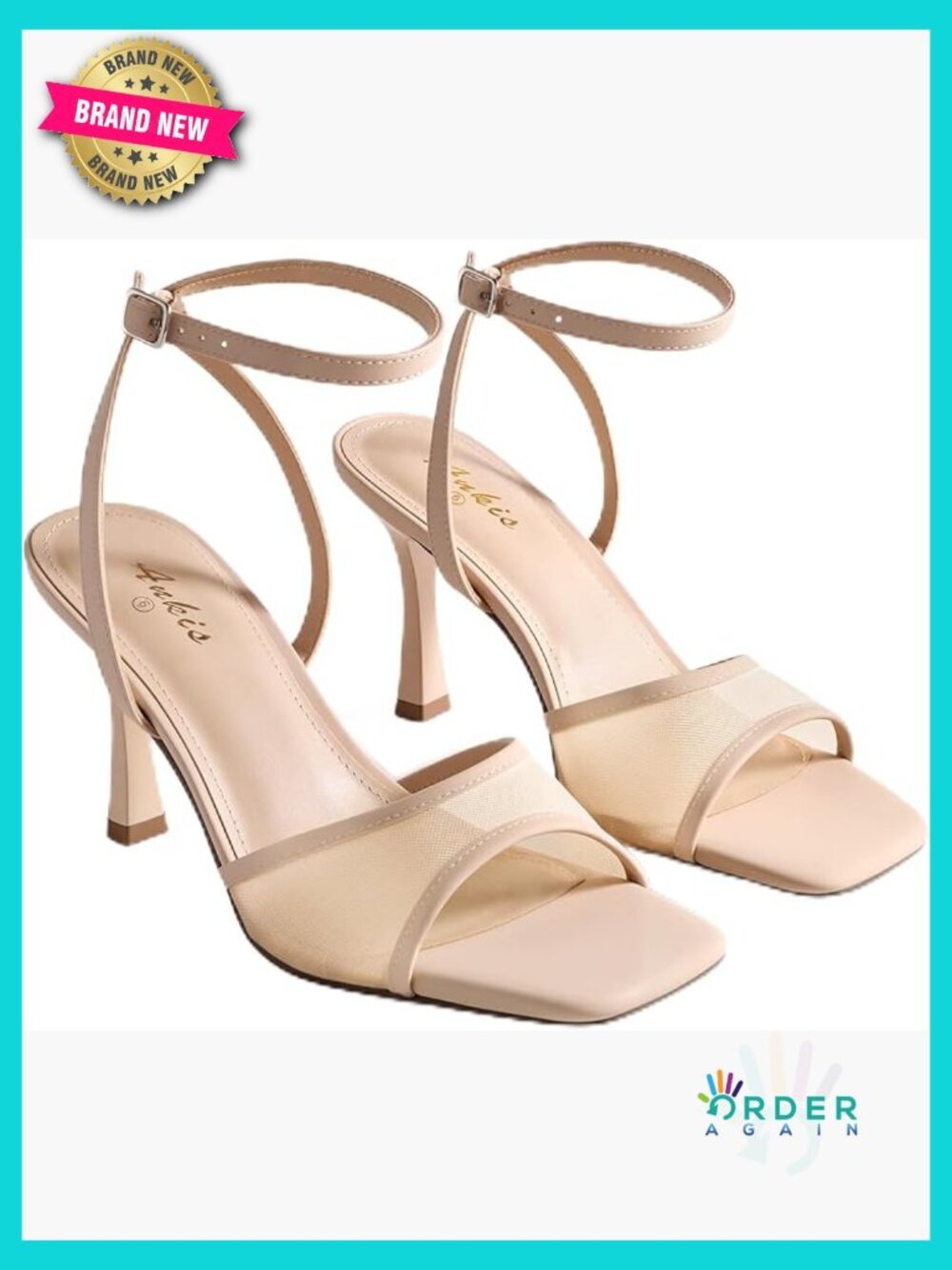 Strappy Square Toe Stiletto Heels with Adjustable Ankle Strap for Women